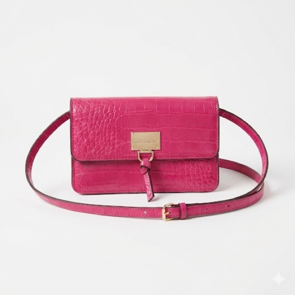 Kate Landry Pink Croc-Embossed Crossbody Bag
